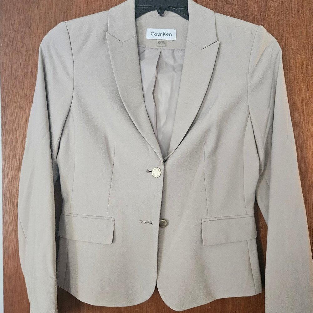 Calvin Klein Womens Two Button Lux Blazer Khaki Size 4